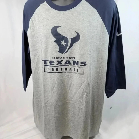 NEW Nike NFL Houston Texans Tri-Blend Wordmark 3/4 Sleeve Tee Gray Navy Mens XL - Picture 1 of 5